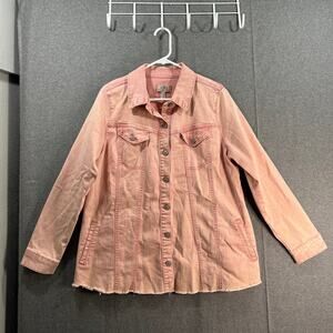 LOGO by Lori Goldstein Jeans Jacket Womens Size 14 Orange with Frayed Hem